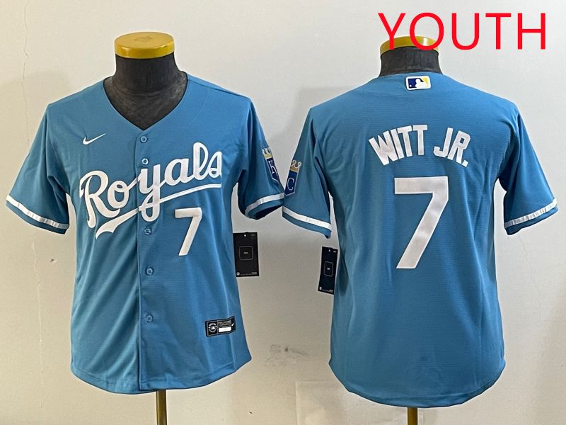 Youth Kansas City Royals #7 Witt jr Light Blue Game 2025 Nike MLB Jersey style 5->youth mlb jersey->Youth Jersey